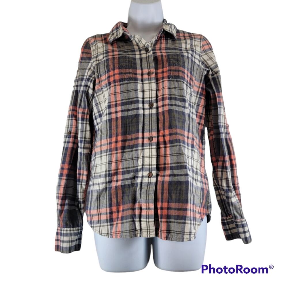 The North Face Peach/Cream/Grey Long Sleeve Plaid Button Down Top Size Small